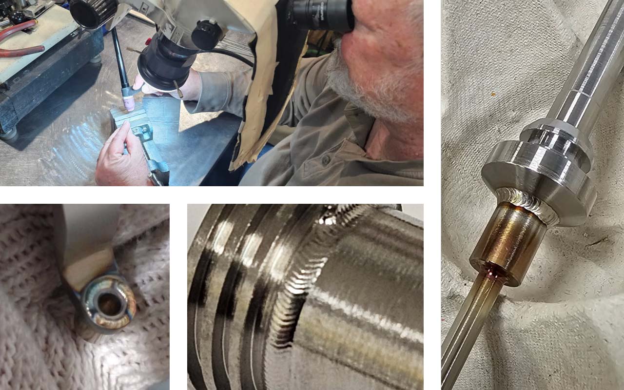 Collage of Microtech's employee and examples of welded parts